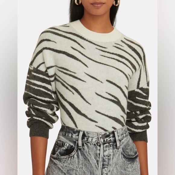 RAILS Lana Mixed Abstract Tiger Stripes Wool Blend Crewneck Sweater Size Large - Picture 2 of 12